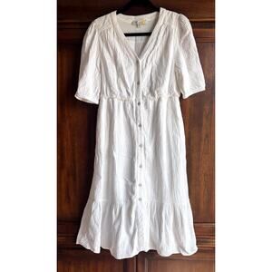 C&C California Dress M White Gauze Coastal Prairie Coverup Tiered Travel Beachy